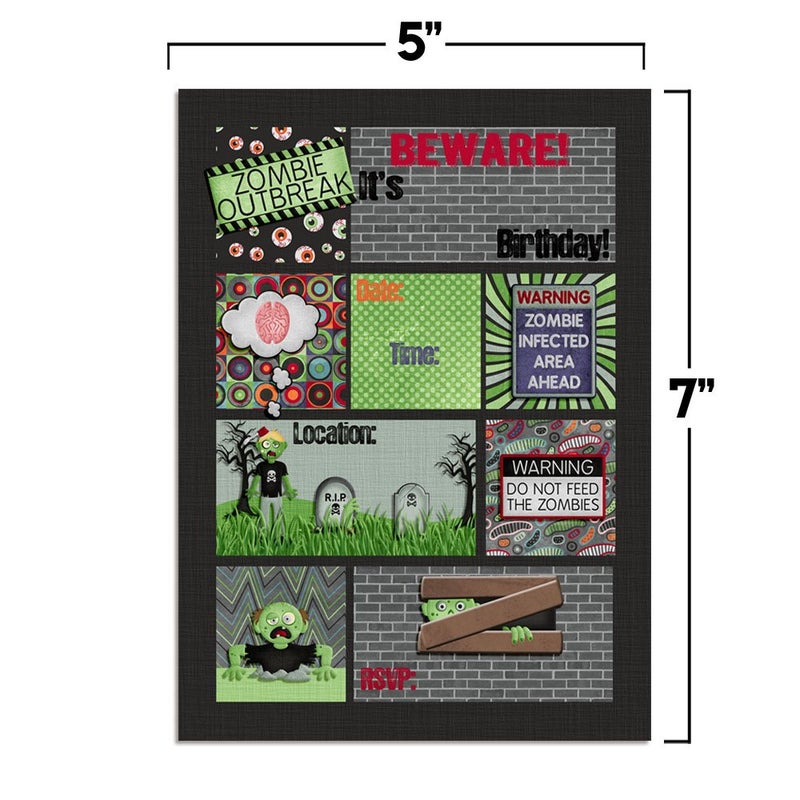 Amanda Creation Zombie Outbreak Halloween Birthday Party Invitations, 20 5x7 Fill In Cards with Twenty White Envelopes by AmandaCreation - Image 5